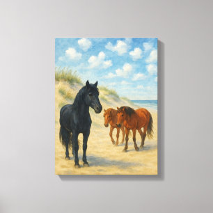 Wildpferde von Corolla North Carolina Aquarell Leinwanddruck