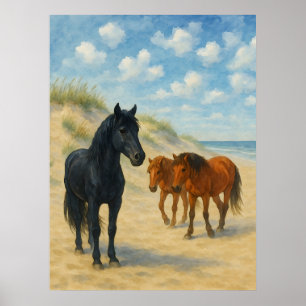 Wildpferde von Corolla North Carolina Aquarell Poster