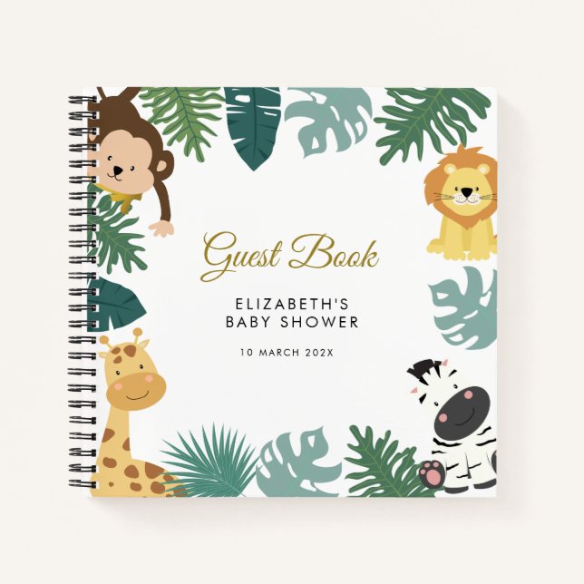 Wildsafari-Dschungel Babydusche Gästebuch Notizbuch (Vorderseite)