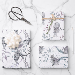 Wildschneekatzen mit Winterbotanicals Geschenkpapier Set