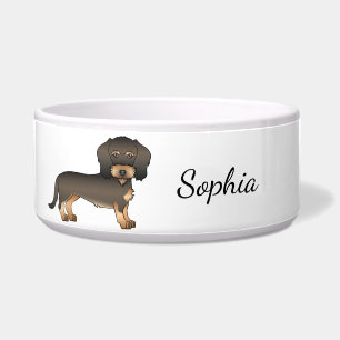 Wildschwein-Draht-haar-Dachshund-Cartoon-Hund & Na Napf