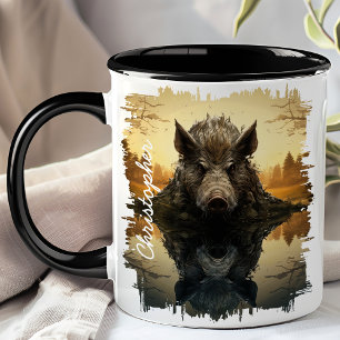 Wildschwein im Herbstsee Spiegelung Tasse
