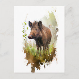Wildschwein im Wasser auf einer Waldreinigung Postkarte