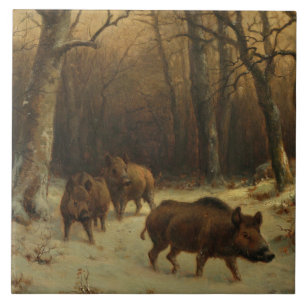 Wildschweine im Schnee (von Rosa Bonheur) Fliese