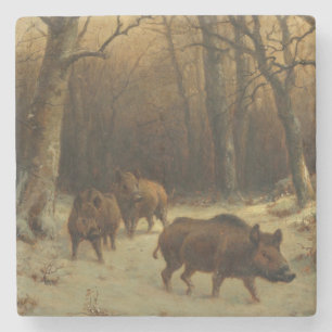 Wildschweine im Schnee (von Rosa Bonheur) Steinuntersetzer