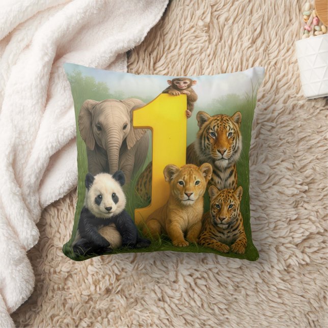 Wildtier-Babys mit der Nummer Eins Kissen (Decke)