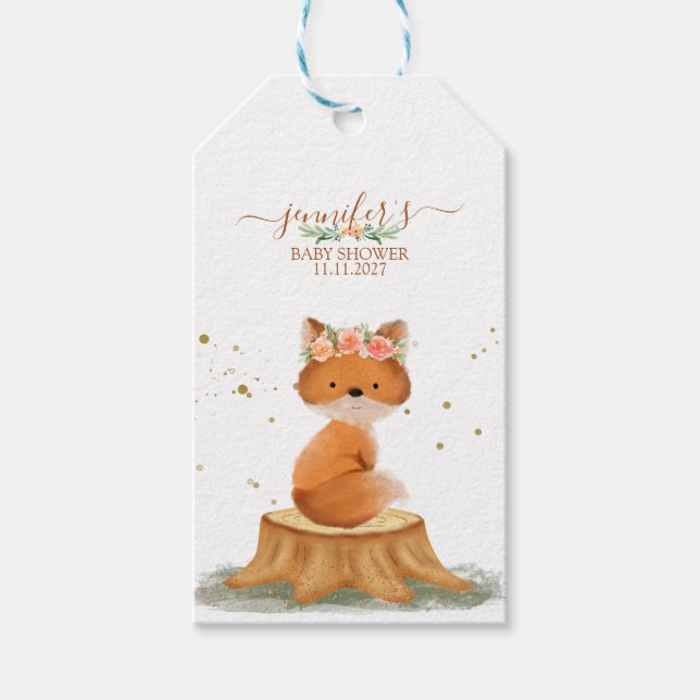 Wildtier Fuchs mit Blume danke Geschenkanhänger (Vorderseite)