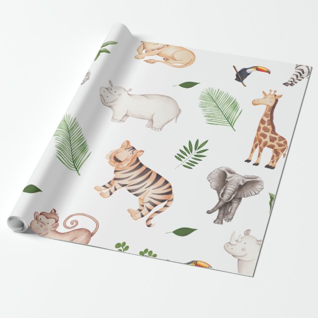Wildtier mit Dschungelbaum-Muster Geschenkpapier (Ungerollt)