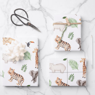 Wildtier mit Dschungelbaum-Muster Geschenkpapier Set