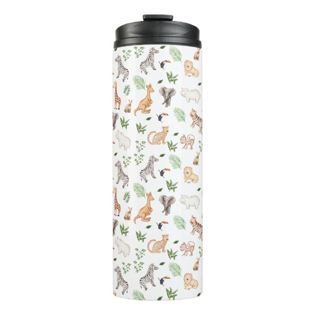 Wildtier mit Dschungelbaum-Muster Thermosbecher (Vorderseite)