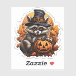 Wildtier mit Pumpkin Cartoon Halloween Raccoon Aufkleber