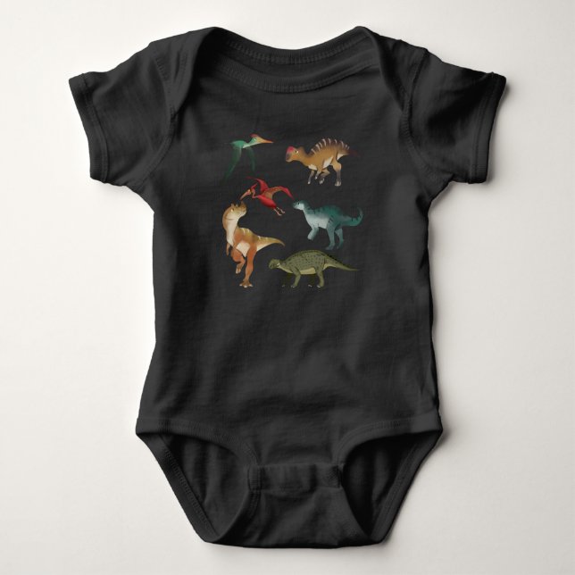Wildtier niedlich Jurassic Park Dinosaurier schwar Baby Strampler (Vorderseite)