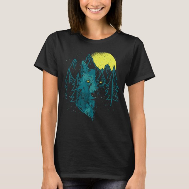 Wildtier Vollmond Raubtier T-Shirt (Vorderseite)