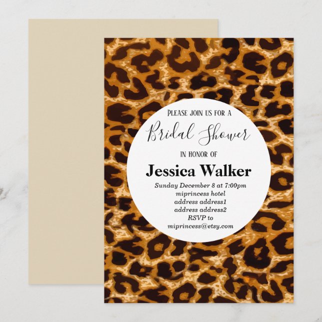 Wildtierdruck, Leopard, Gepard-Brautparty Einladung (Vorne/Hinten)