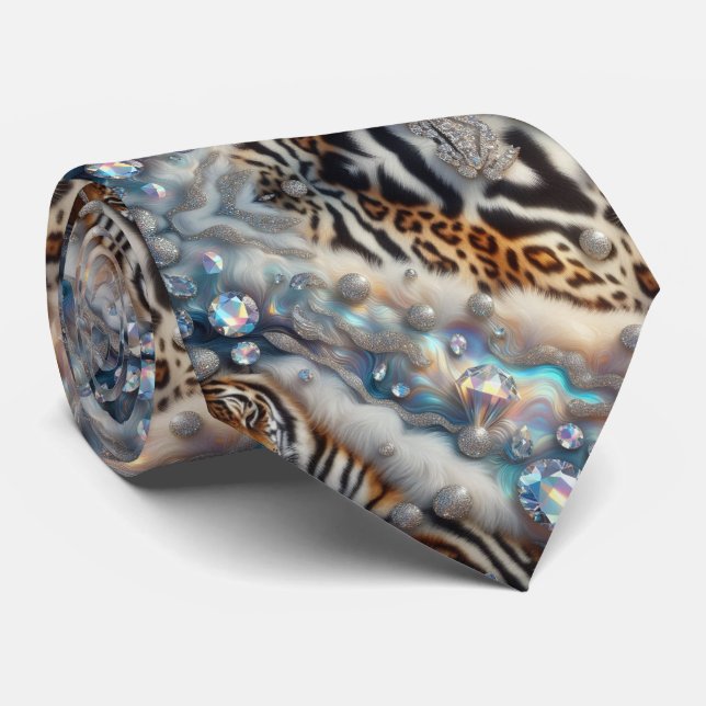 Wildtierdruck Opal gepunktete Krawatte (Gerollt)