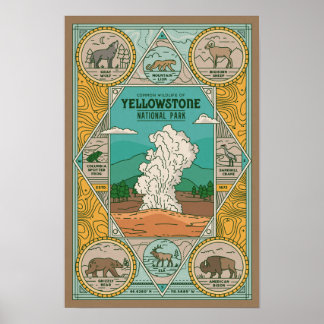 Wildtiere aus Yellowstone Vintage Poster