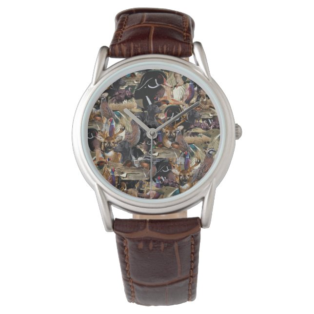 Wildtiere, Enten und Hirsche Jäger beobachten Armbanduhr (Vorderseite)