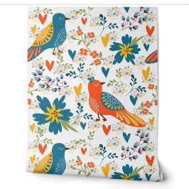 Wildtiere farbenfrohe Vögel und Blume Grün Blau Tapete