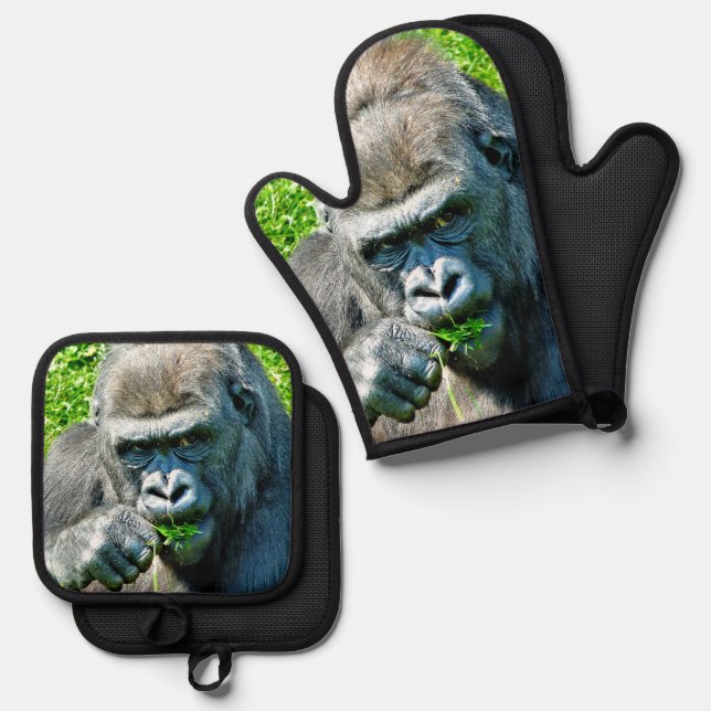 WILDTIERE - GORILLAS OFENHANDSCHUH & Topflappen-Set (Vorderseite/Rückseite)