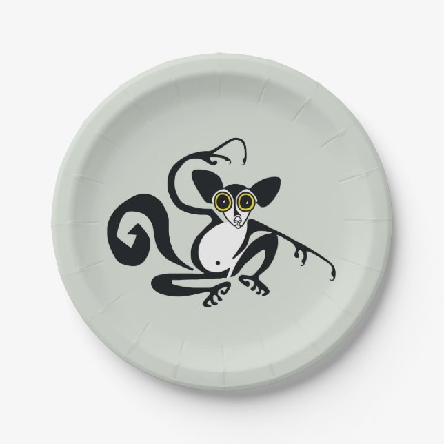 Wildtiere - Handgezeichnetes AYE-AYE - Happy Birth Pappteller (Vorderseite)
