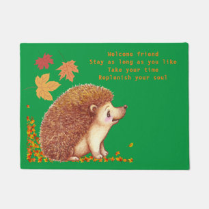 Wildtiere - Igel in Autum/Herbstlauben. Willkommen Fußmatte