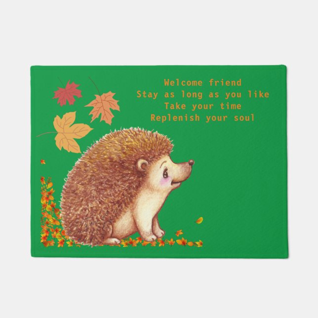 Wildtiere - Igel in Autum/Herbstlauben. Willkommen Fußmatte (Vorderseite)