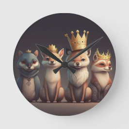 Wildtiere mit Kronen Runde Wanduhr