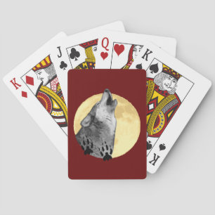 Wildtiere spielen Karten, Wolf heult auf dem Mond Spielkarten