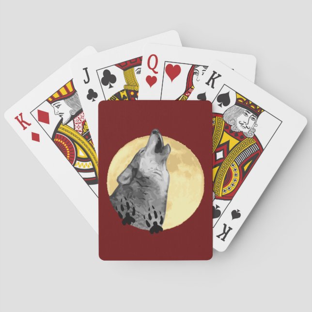 Wildtiere spielen Karten, Wolf heult auf dem Mond Spielkarten (Rückseite)