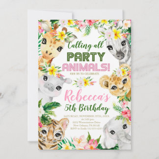 Wildtiere und fünf Party zum Geburtstag Einladung