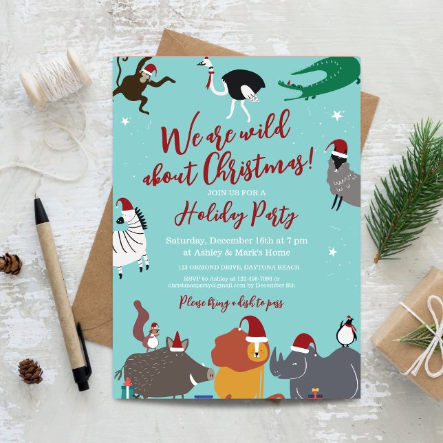 Wildtiere Weihnachtsfest Party Einladung (Wildlife Animals Christmas Party Invitation)