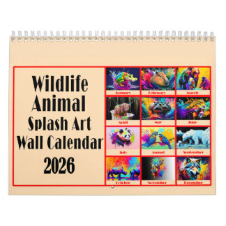 Wildtierliebhaber-Farbspritzer-Kunst 2026 Kalender