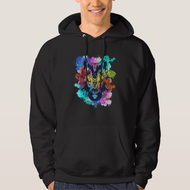 Wildtierraubtiere farbenfroher Wald Tierwolf Hoodie (Vorderseite)