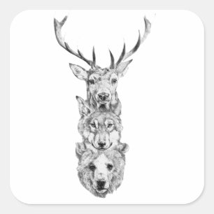Wildtiertrio Quadratischer Aufkleber