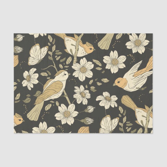 Wildvögel und Blume Seidenpapier (Vorderseite)