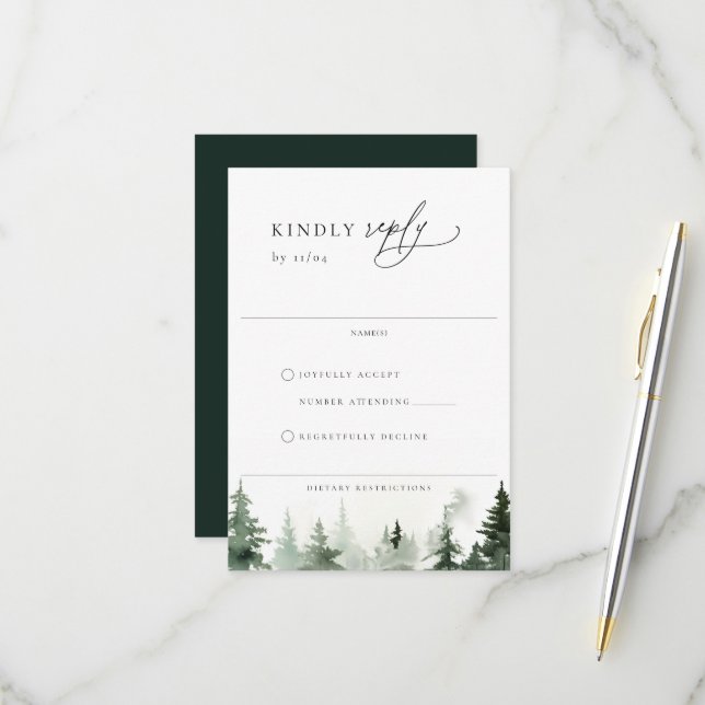 Wildwälder Pinienbäume Hochzeit-RSVP-Karte RSVP Karte (Vorderseite/Rückseite Beispiel)