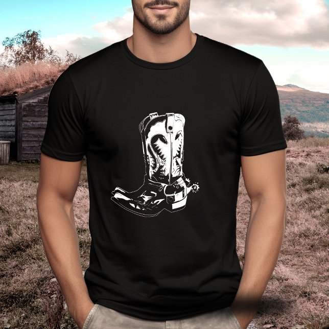 Wildwestkuchenstiefel T-Shirt (Cowboyboots, cowboy boots, wild west, black and white t-shirt. Add your own text.)