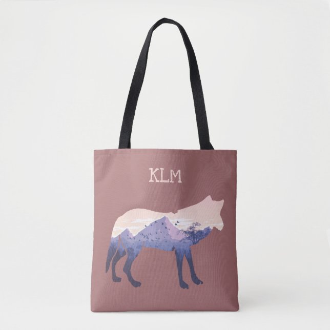 Wildwolf-Silhouette Monogramm Tasche (Vorderseite)