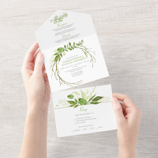 Wildwood Botanical Wreath Wedding | All In One Einladung (Abreißen)