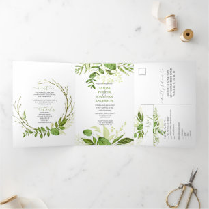 Wildwood Botanische Vegetation Rustikale Hochzeit  Dreifach Gefaltete Einladung