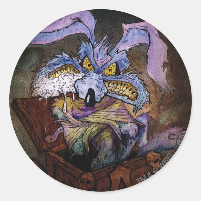 WILE E. COYOTE™ A Loony in the Box Runder Aufkleber (Vorderseite)