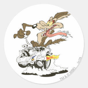 WILE E. COYOTE™ Crazy Driver Runder Aufkleber