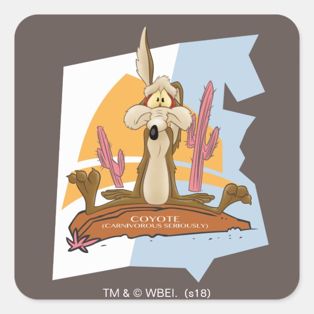 WILE E. COYOTE™ (Fleischfresser ernsthaft) Quadratischer Aufkleber (Vorderseite)