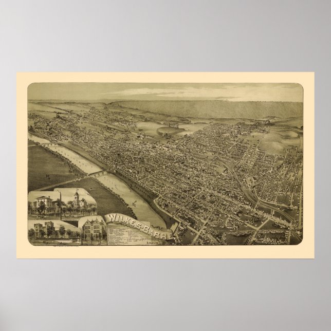 Wilkes-Barre, PA Panoramic Map - 1889 Poster (Vorne)