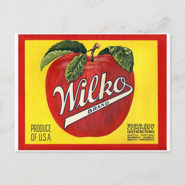 Wilko Brand Äpfel Vintag Label Postkarte (Vorderseite)