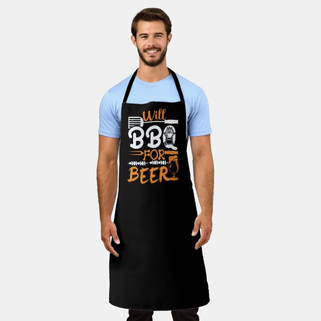 Will BBBQ Pour Bière Barbecue Grand Tablier Noir (Porté)