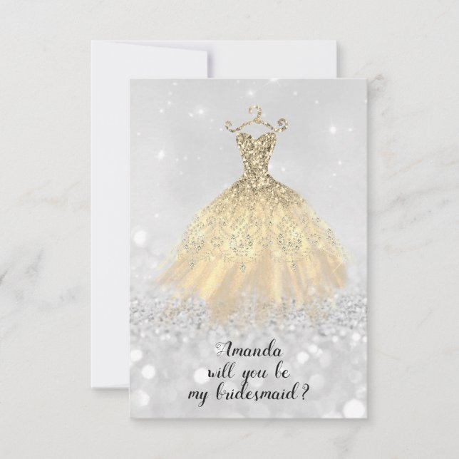 Will Bridesmaid Glitzer Diamond Dress Princess Einladung (Vorderseite)