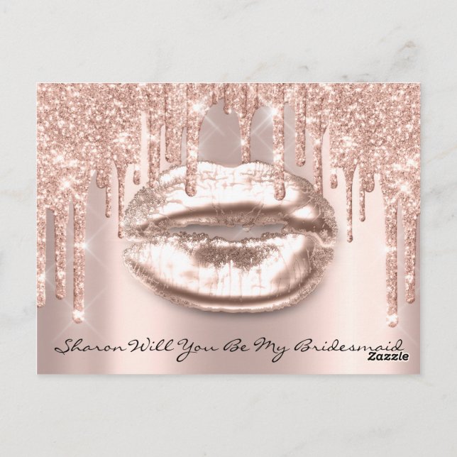 Will Bridesmaid Rose Glitzer Tropfen Funkelnd Lipp Postkarte (Rückseite)
