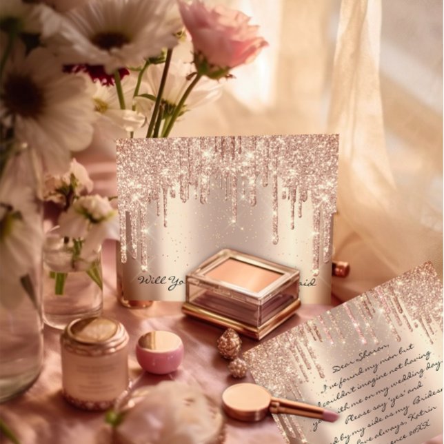 Will Bridesmaid Rose Glitzer Tropfen Gold Confetti Postkarte (Luxury Bridal Shower FlorenceK Design )