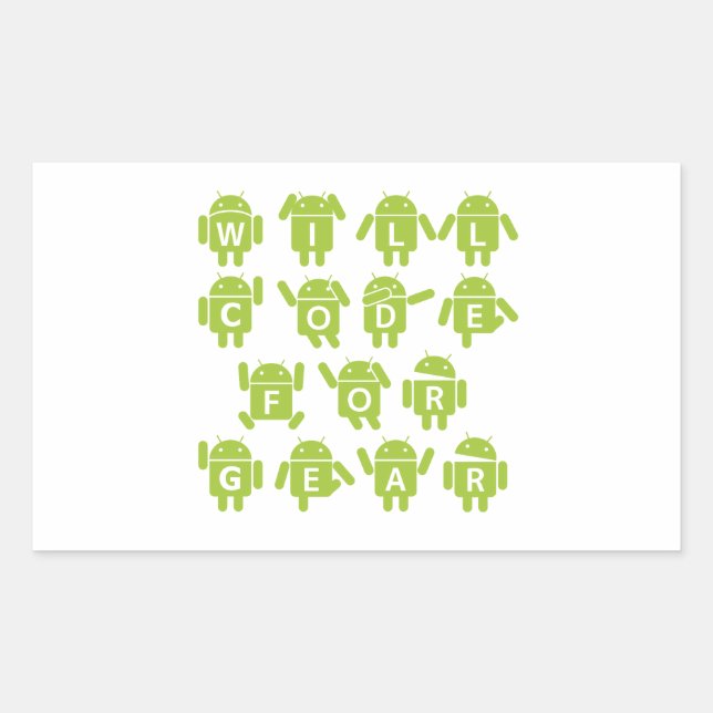 Will Code for Gear (Bugdroid Software Developer) Rechteckiger Aufkleber (Vorderseite)